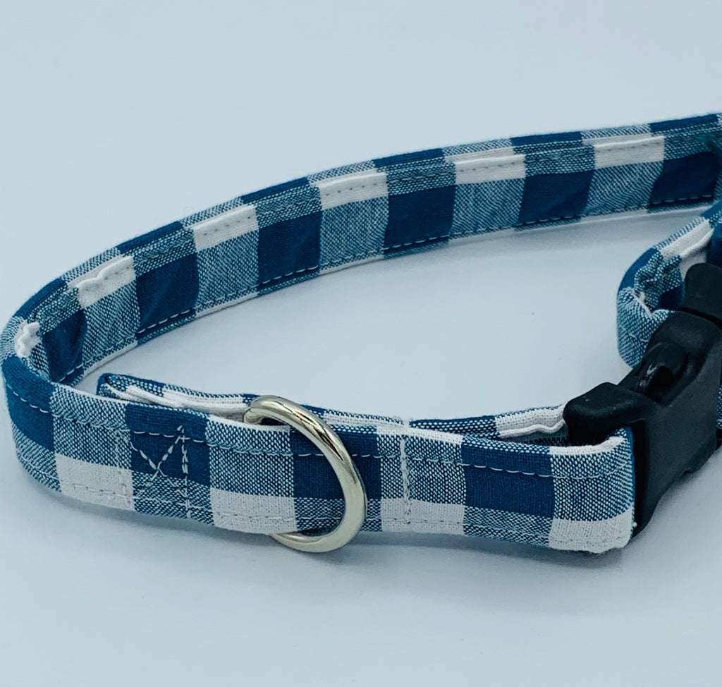 Blue Plaid Small Dog Collar