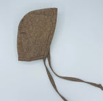 Brown Linen Sherpa Lined Bonnet (0-3 months)