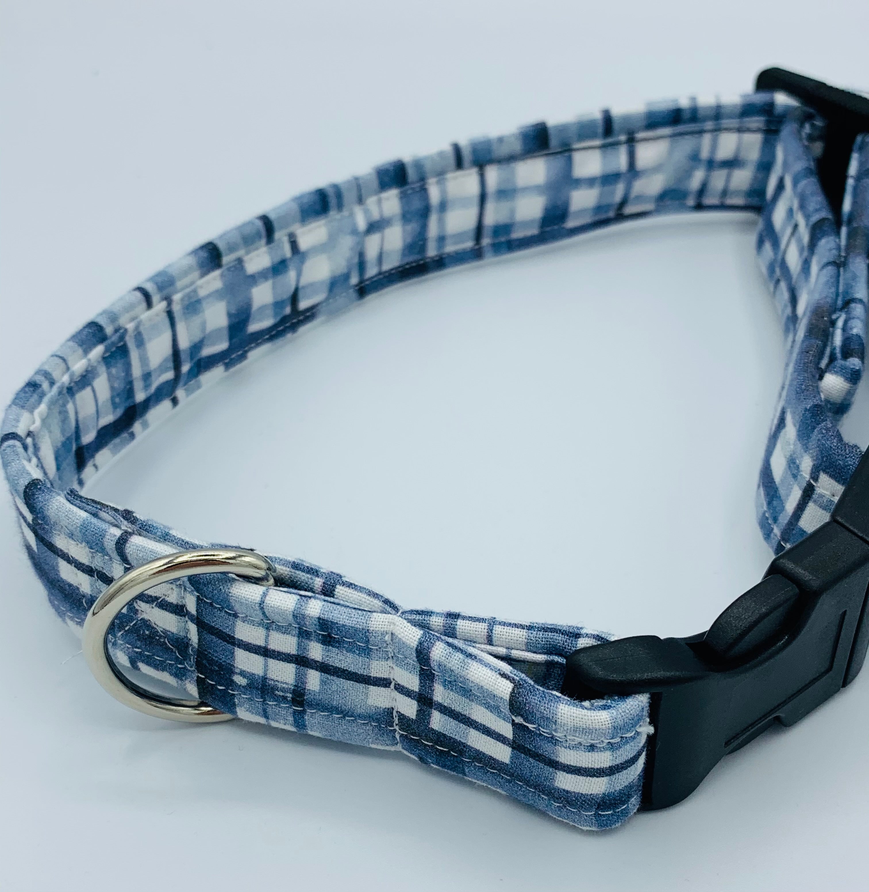 Blue Plaid Medium Dog Collar